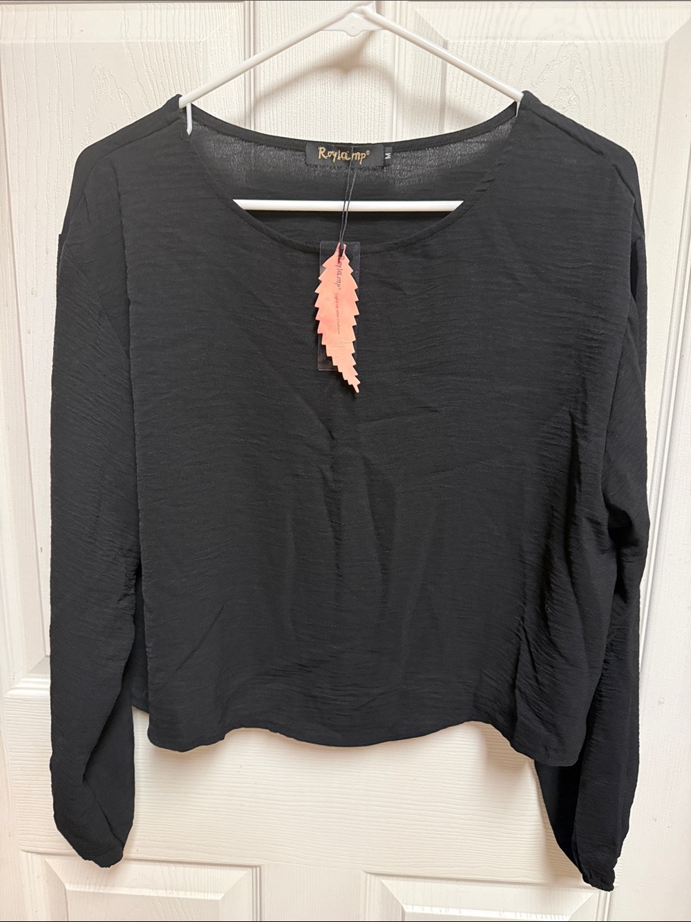 Black Long-Sleeve Textured Crewneck Top